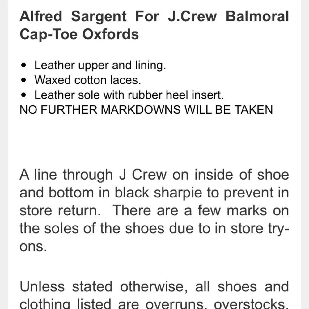 Alfred Sargent Cap Toe Balmoral Oxfords NEW